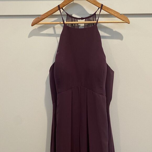 Azazie C Sarah Sangria Purple A-Line Halter Neck Chiffon Dress Bridesmaid Gown - Picture 4 of 16